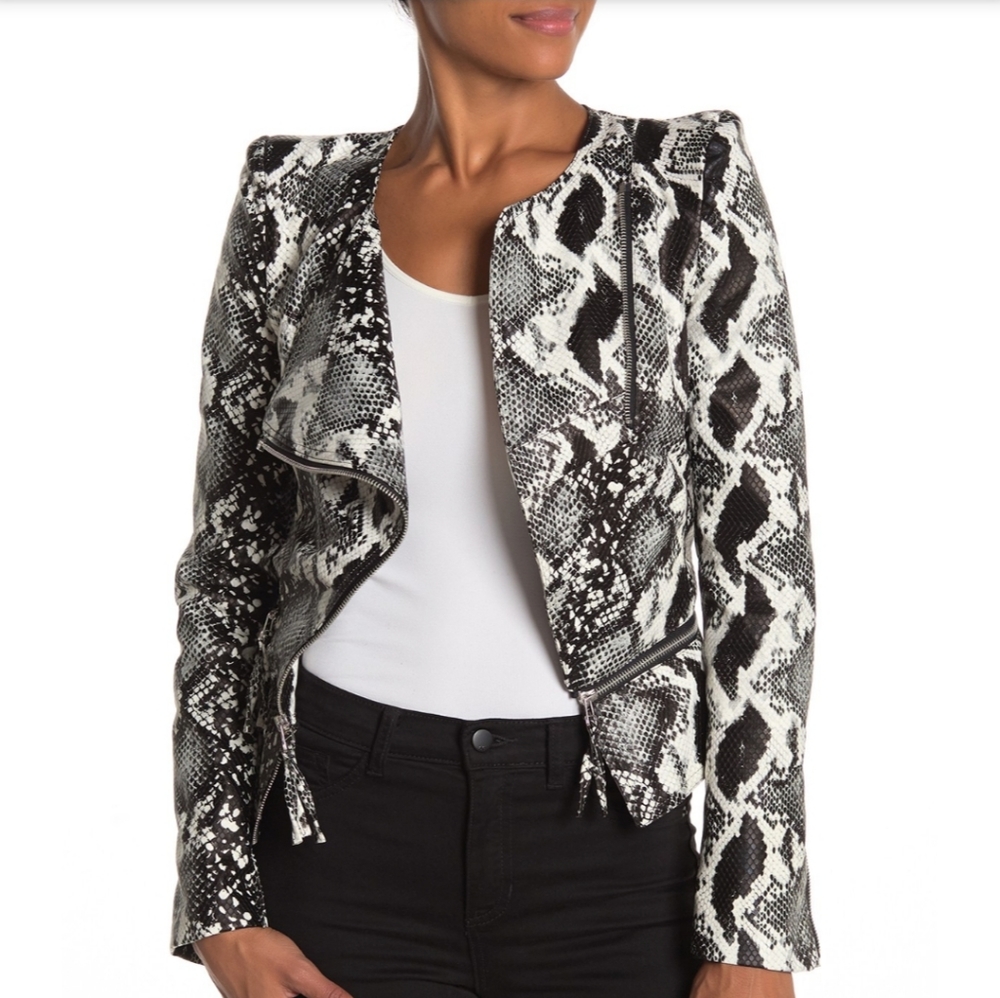 NWT: TOV Power Shoulder Faux Snakeskin Leather…